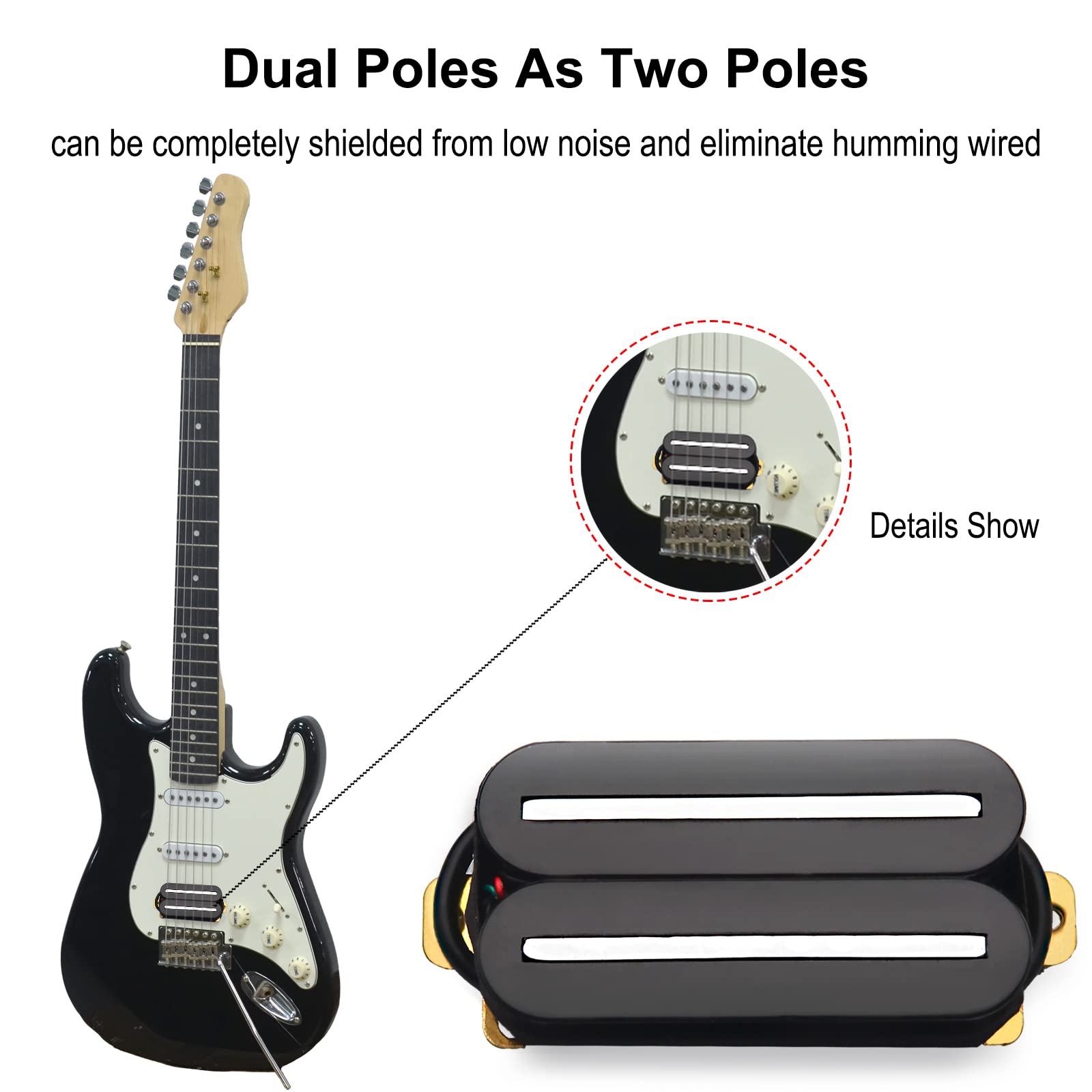 SAPHUE Electric Guitar Humbucker Dual Rail Guitar Bridge Pickup with 57mm Steel Pole Black