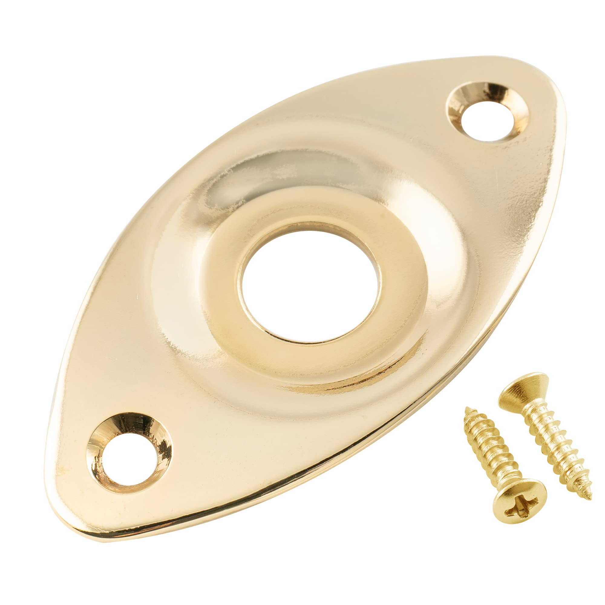 Musiclily Pro Steel Curved Recessed Oval Football Shape Guitar Jack Plate for Electric Guitar Bass, Gold