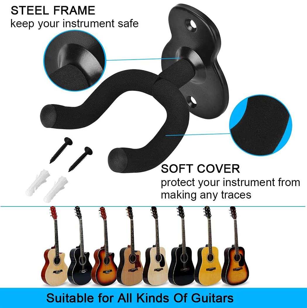 Peng Da Guitar Wall Mount Hanger Hook Acoustic Electric Bass Guitar Wall Hook Hanger Black Metal Holder Hanger for All Size Guit