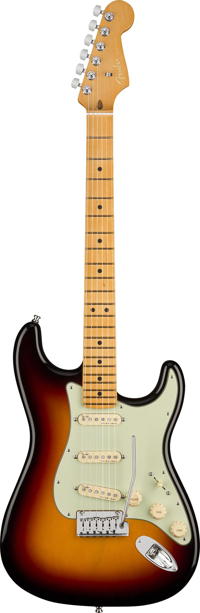 Fender American Ultra Stratocaster, Maple - Ultraburst Bundle with Case, Hat, Strap, Cable, and Guitar Cleaning Kit
