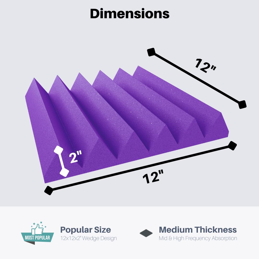 Soundproofing Acoustic Studio Foam - Purple Color - Wedge Style Panels 12   x12   x2    Tiles - 4 Pack
