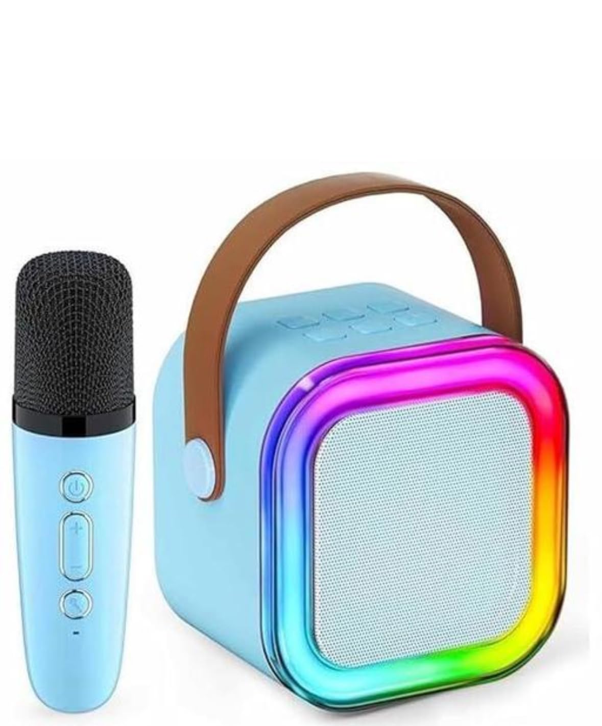 Portable Bluetooth Karaoke Speaker With Wireless Microphone, Rgb Lighting, Blue, For Kids And Family Gatherings