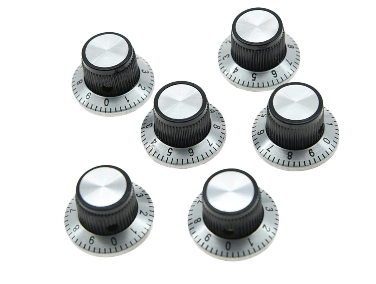 Pack Of 6 Black With Chrome Top Vintage Guitar Amp Amplifier Top Hat Reflector Knob Effect Pedal Knobs