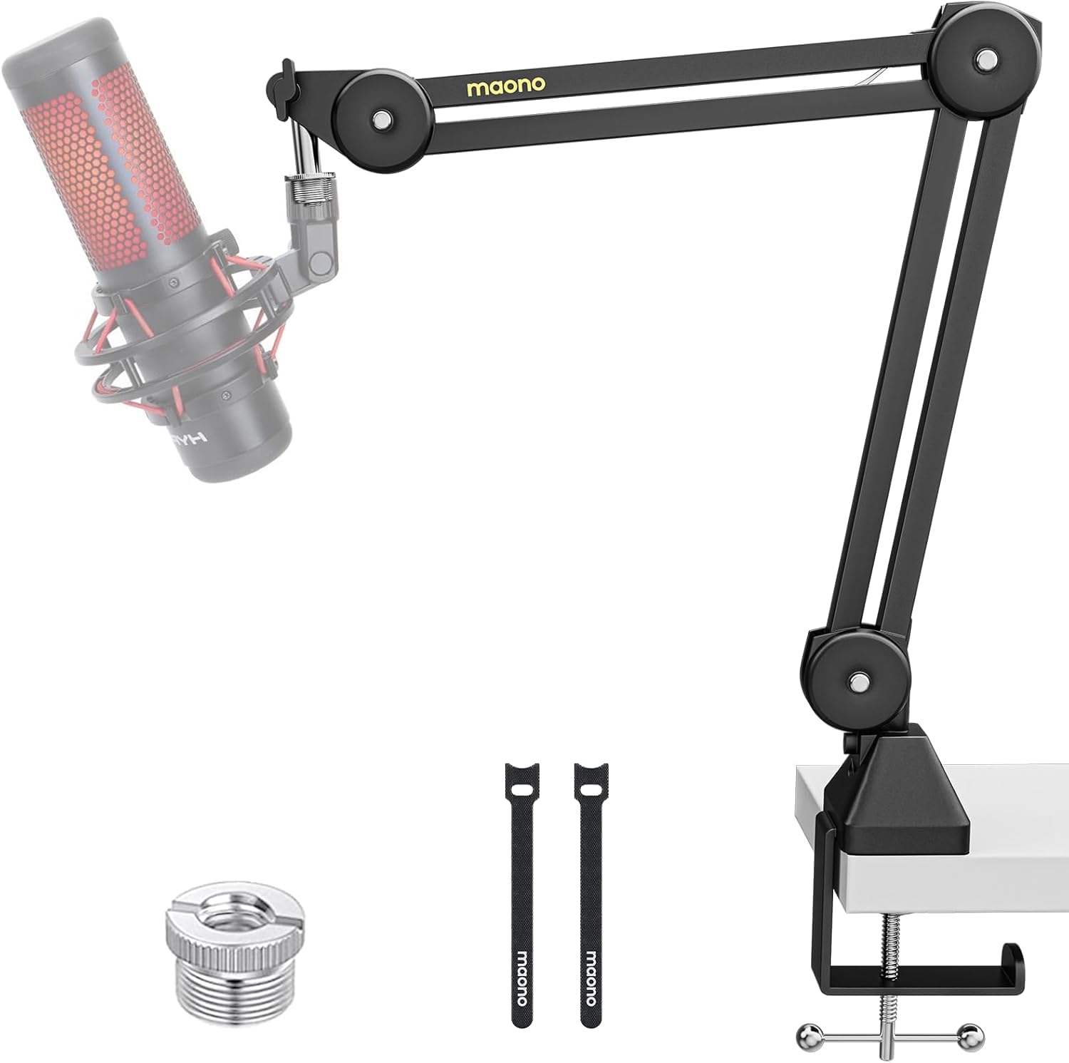 MAONO Microphone Boom Arm: Heavy Duty Adjustable Metal Suspension mic stand with Upgraded Desk Clamp and 3/8 to 5/8 Screw Adapte
