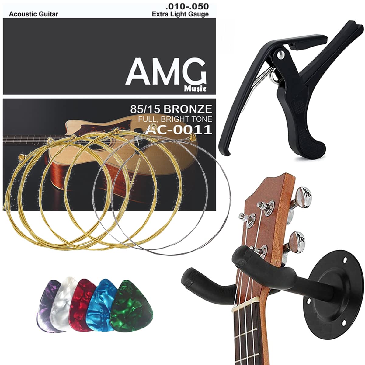 Device Of Urban Infotech Wall Hanging Guitar Hanger With Capo, Strings & 6 Free Picks Guitar Tool Kit For Beginners & Profession