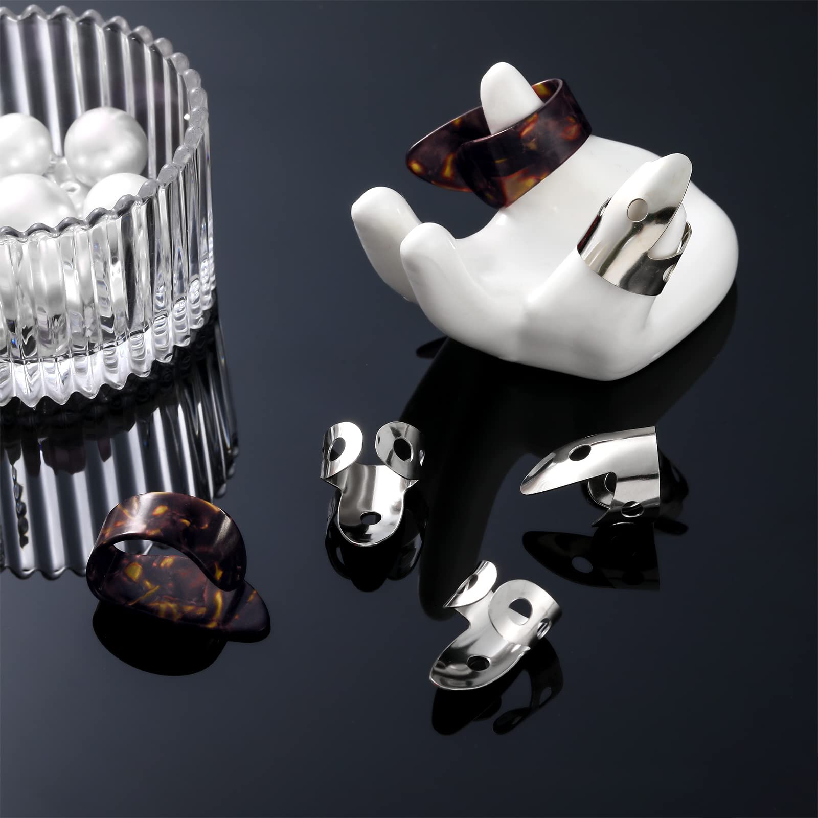 Shappy 12 Pcs Steel Finger Picks Set, Including Stainless Steel Finger Picks and Thumb Picks, Metal Finger Picks Adjustable Bass