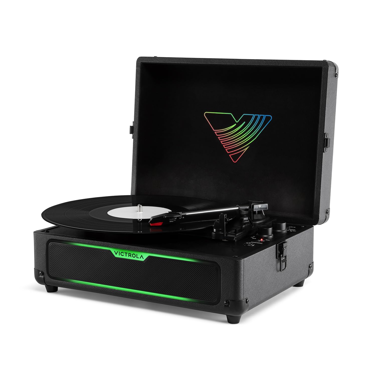Victrola Journey Glow - Illuminated Suitcase Record Player - 18 RGB Light Effects, Stereo Speakers with Enhanced Bass, Bluetooth