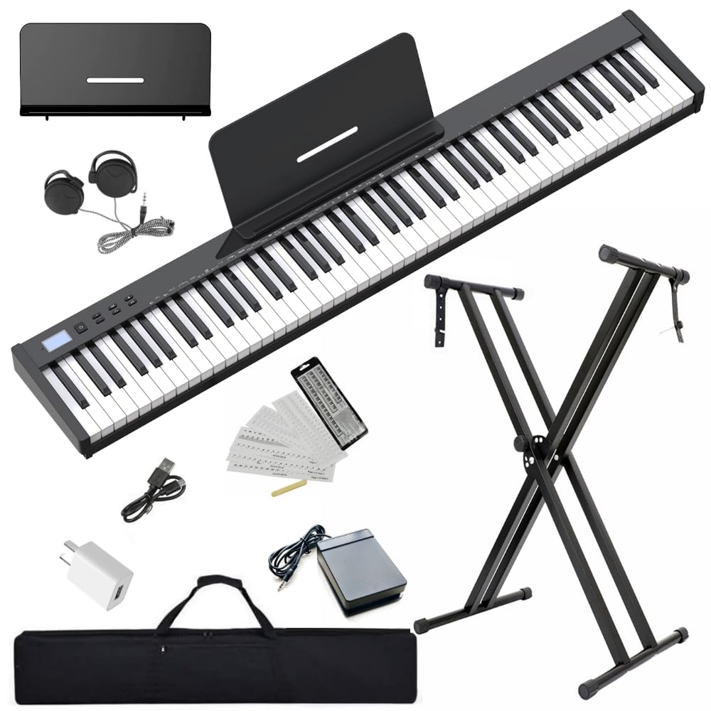 NikoMaku Piano Keyboard 88 Keys Semi-weighted Compact Portable Digital Piano Set for Beginners with Stand, Carrying Case, Sustai