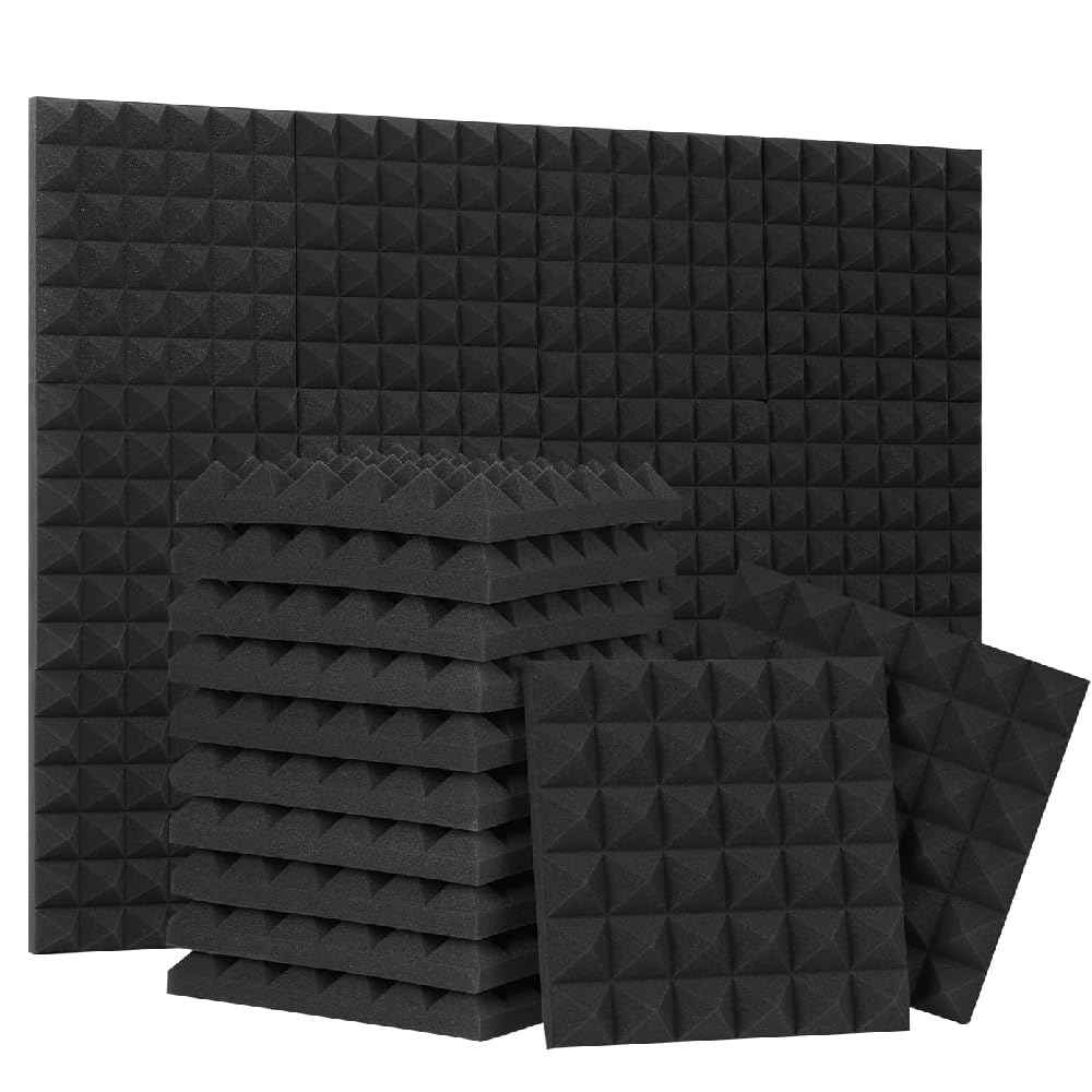 Techblaze 75 Pcs Sound Proof Acoustic Foam Panels High Density Sound Absorbing Wall Sheet 12X12X2 Sound 3D Pyramid Tiles Noise R