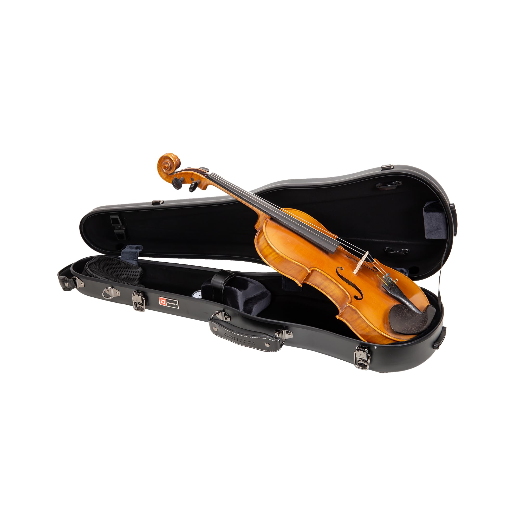 Crossrock Poly Carbon Shaped Violin Case for 4/4 Full-Size | Matte Black Finish, Hygrometer, Accessory Storage, Protective Blank