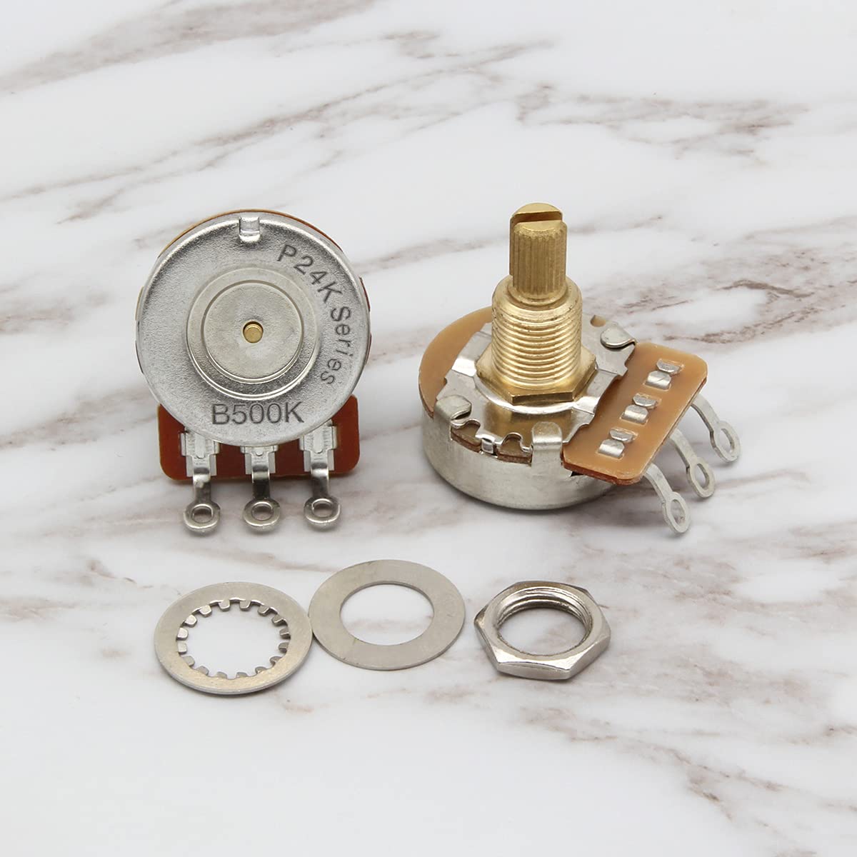 FLEOR 2pcs B500K Linear Pots 19mm Long Split Shaft Guitar Potentiometer, 24-Tooth