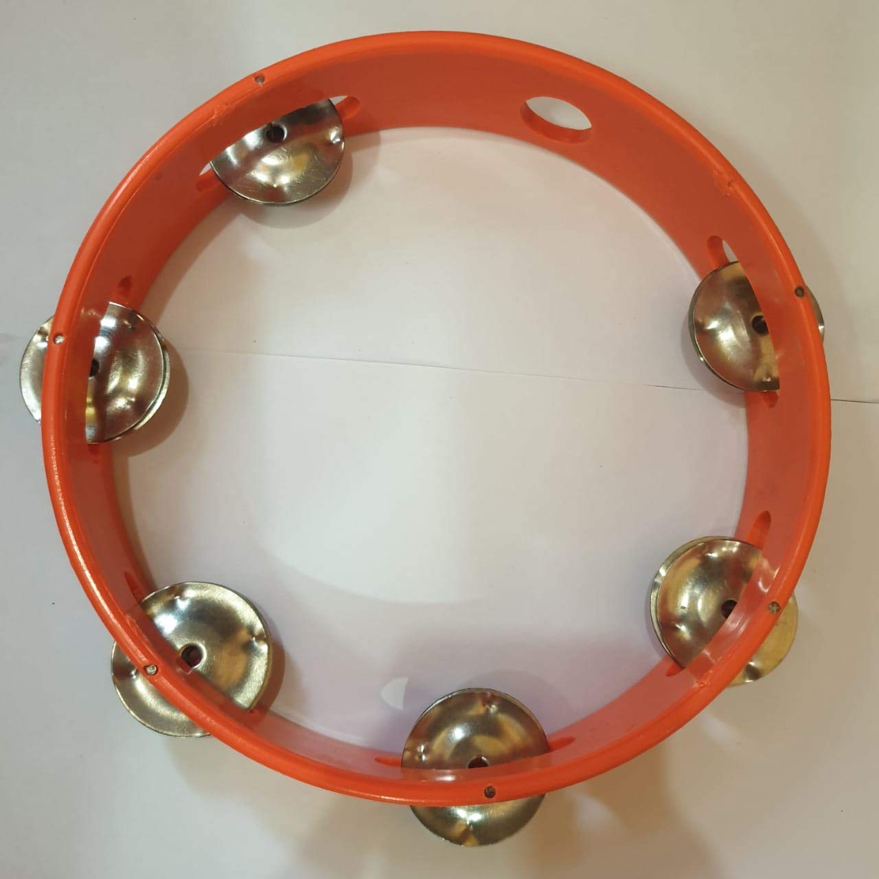 Sai Musicals Tambourine/Kanjira/Dafali Hand Percussion Musical Instrument Fibre Daffli - Red-8 - Without Head