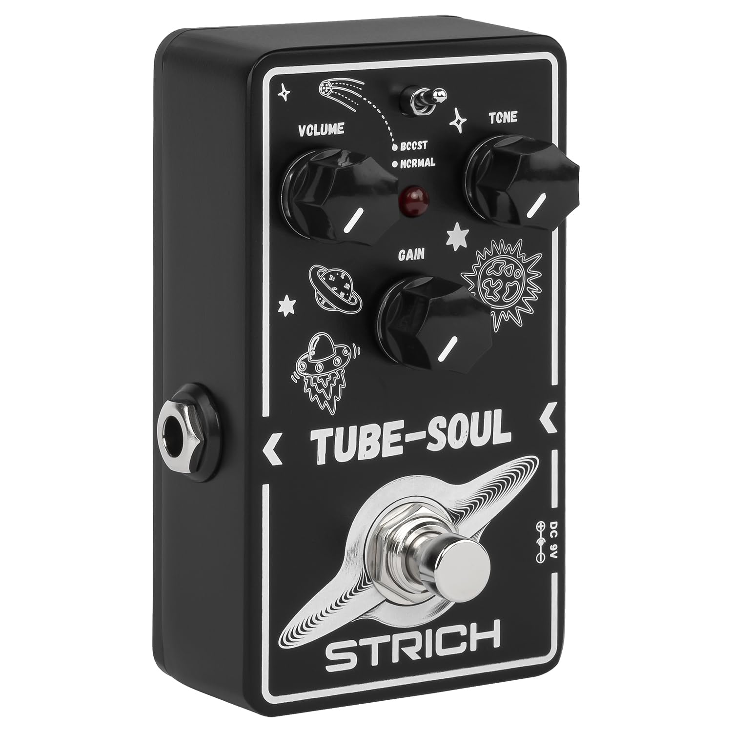 Strich Tube Soul Tube Overdrive Distortion Pedal For Electric Guitar, Compact Mini Single Unit, True Bypass, 3 Control Knobs, Vo