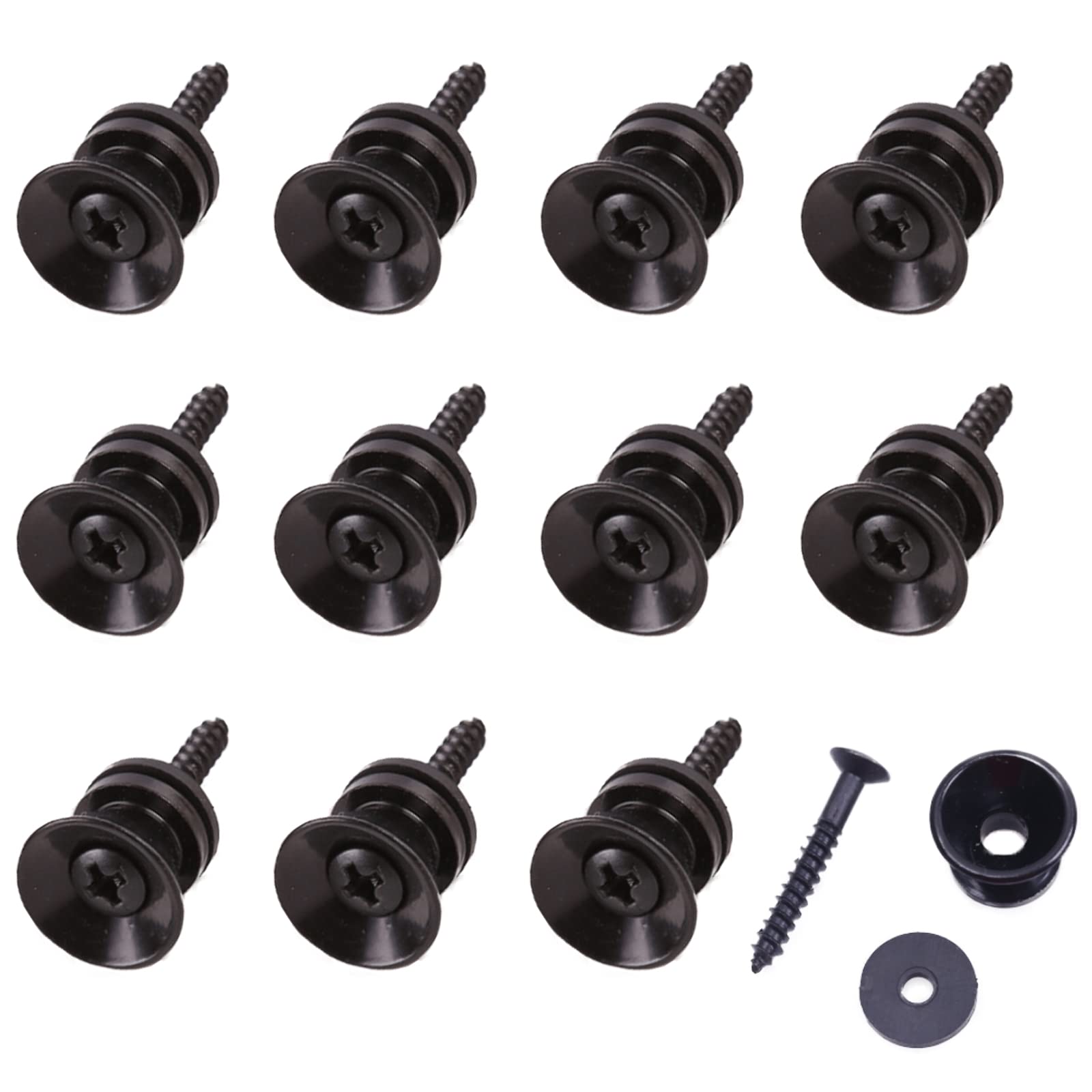 Cheerock 12Pcs Guitar Strap Locks Set, Metal Guitar Strap Buttons Lock, Black Guitar Straps Lock For Acoustic, Ukulele, Martin,