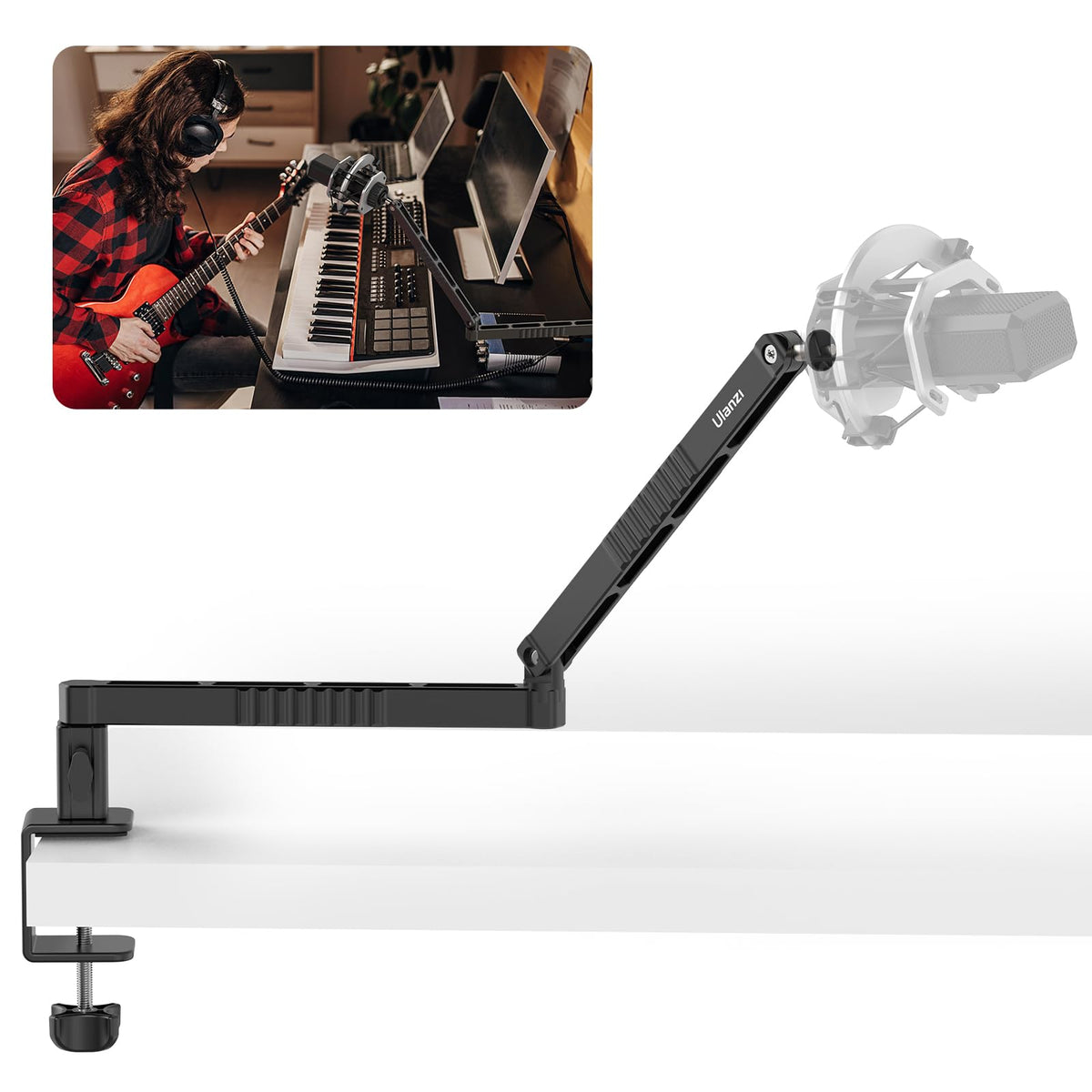 Upgrade Ulanzi Ls26 Low Profile Mic Arm, Aluminum 360 Rotatable Foldable Microphone Low Arm Desk Mount For Podcast/Streaming/Gam
