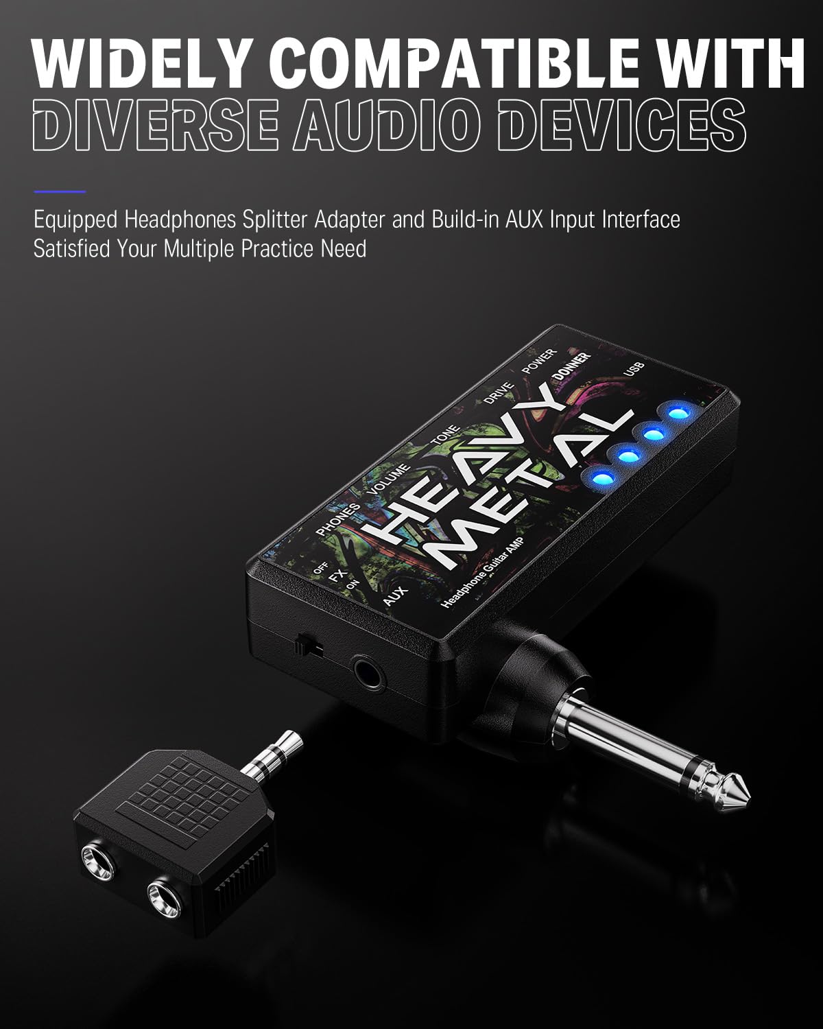 Donner Guitar Headphone Amp Heavy Metal USB Rechargeable Mini Pocket Headphone Amplifier for Electric Guitar