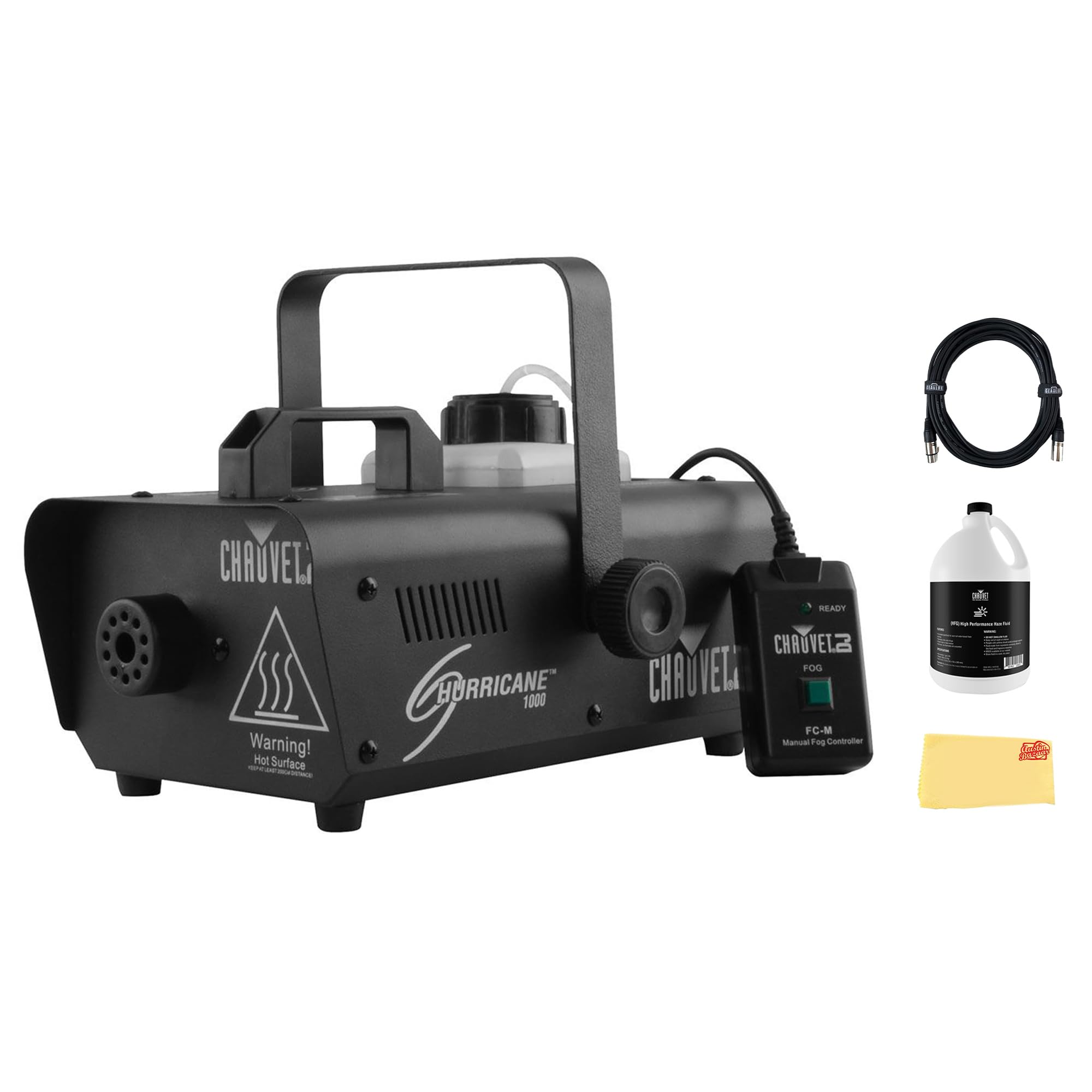 CHAUVET DJ Hurricane 1000 10,000-CFM Fog Machine Bundle with DMX Cable, High-Performance Haze Fluid, and Austin Bazaar Polishing