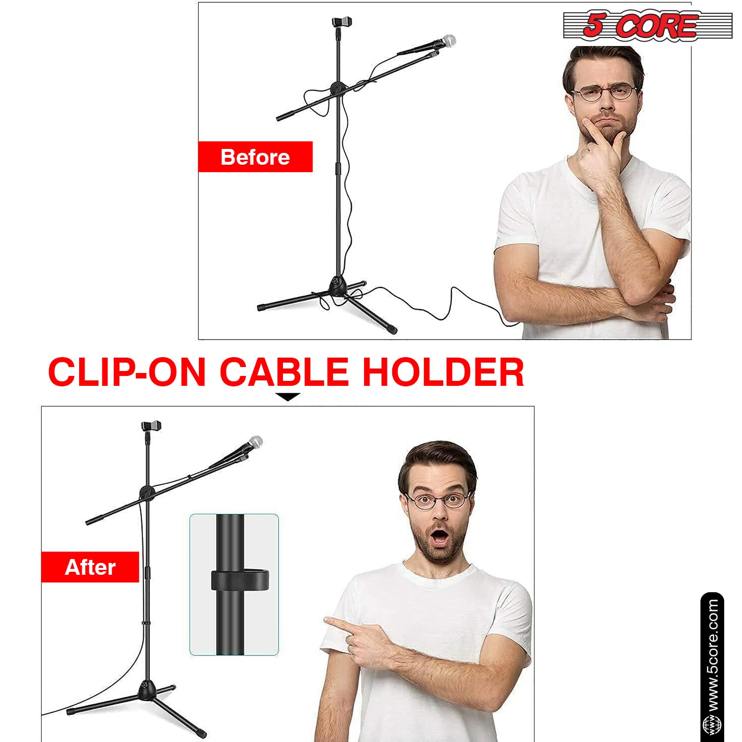 5 Core Tripod Mic Stand Floor 4Pcs Adjustable 31 to 76 Inches Boom Arm Holder Microphone Stands 360 Degree Rotating + Dual Mic M