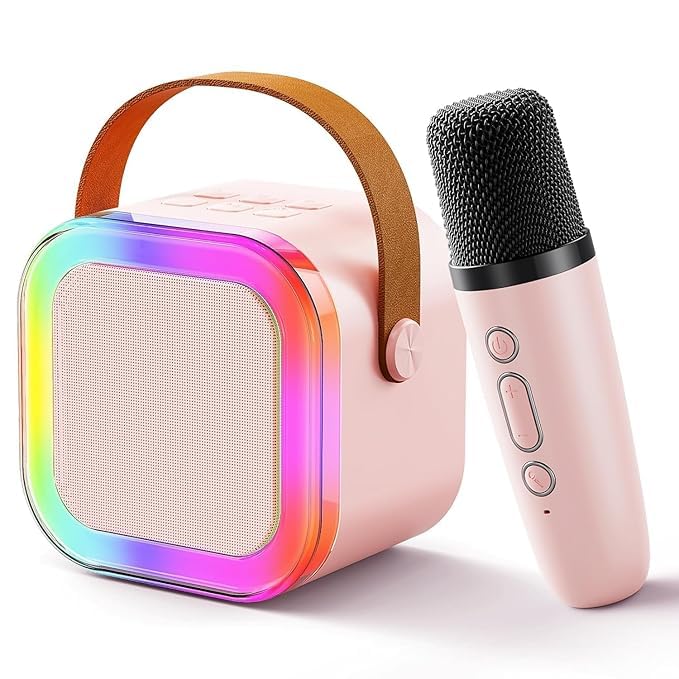 Kidara Karaoke with Speaker Bluetooth Mic Kids Singing Dynamic Lights | USB-C Rechargeable Wireless Portable | Home Outdoor Trav