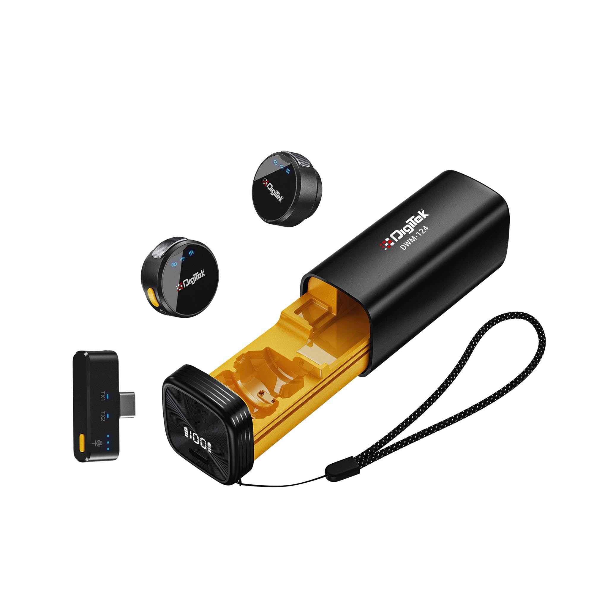 Digitek (DWM-124 2-in-1 Wireless Microphone System for iPhone 15+ Above & Type-C Android, 80m Range, Noise Reduction & Echo Mode