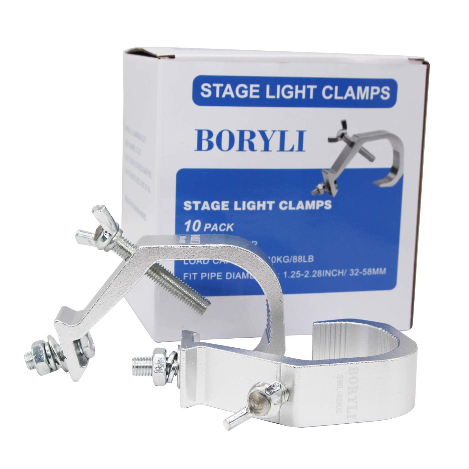 10pcs Stage Light Clamp Hook, Aluminum Alloy Clamp Safety Hang on Truss for Moving Head Light, Par Light (Max Load 66lbs) (66LBS