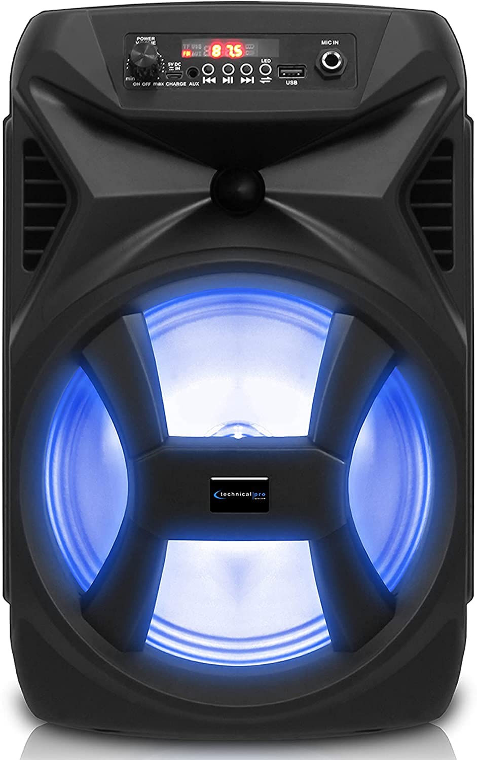Technical Pro 500 Watts Portable 8 Inch Bluetooth Speaker w/Woofer & Tweeter, True Wireless Stereo w/Digital Processing Wired Mi