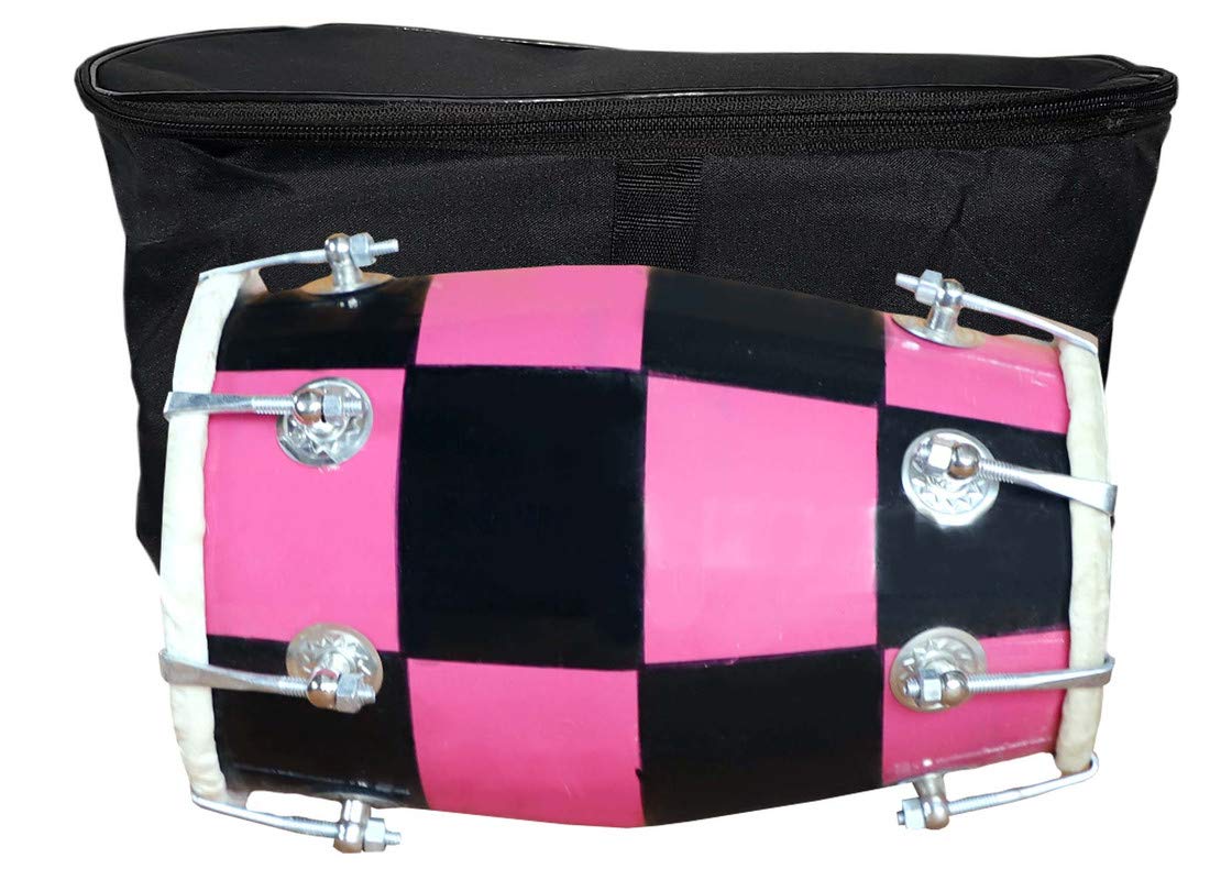 Gt Manufacturers Baby Dholak Musical Instrument Drum Nuts N Bolt With Carry Bag (Pink)