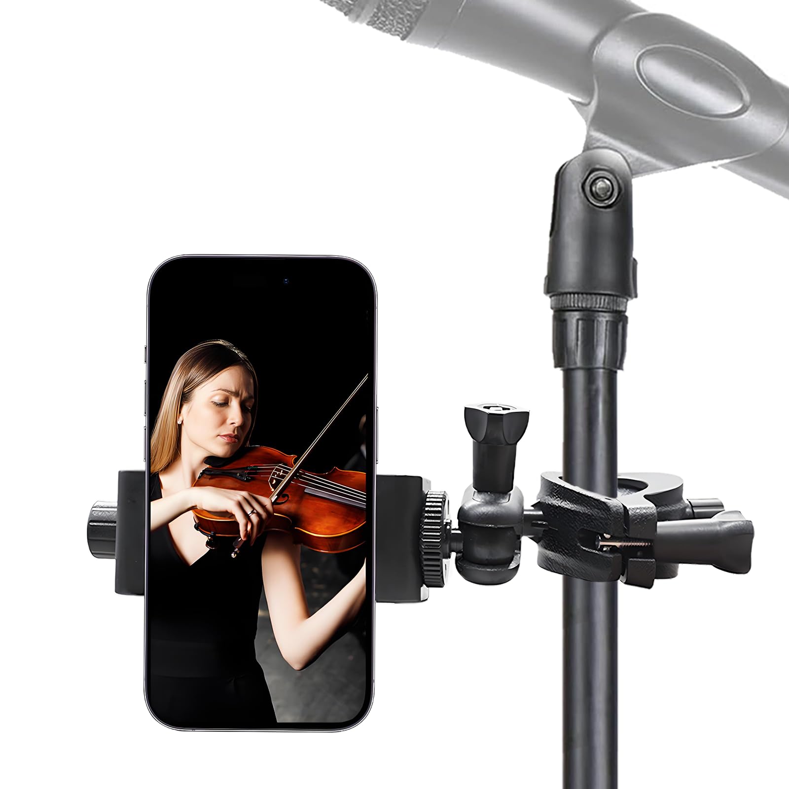 ZHYEEDAA Phone Holder for Mic Stand, 360 Adjustable Smartphone Clip with Secure Lock, Fits for iPhone & Samsung Most Phones, for
