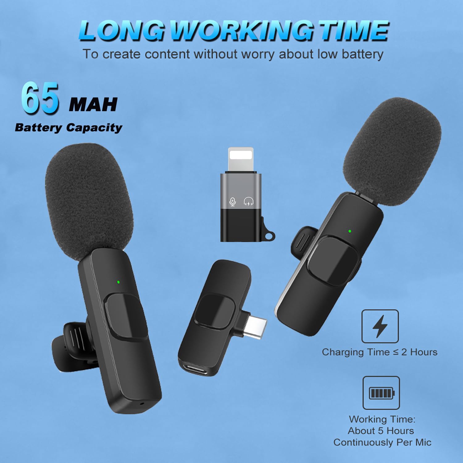 Aoiutrn Wireless Lavalier Microphone for iPhone and USB C, 2 in 1 Mini Clip-on Wireless Lapel Mics Compatible with iPhone,iPad,