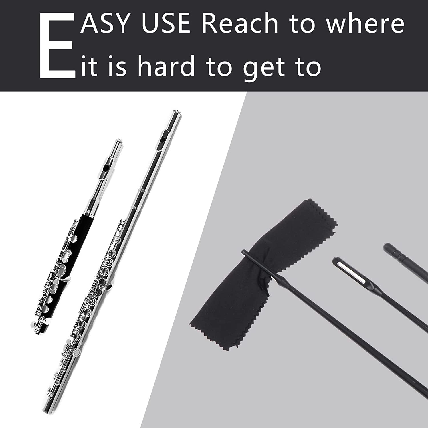 5 Pcs Flute Cleaning Rod with Cleaning Cloth and Flute Screwdriver Set for Flute Repair and Cleaning