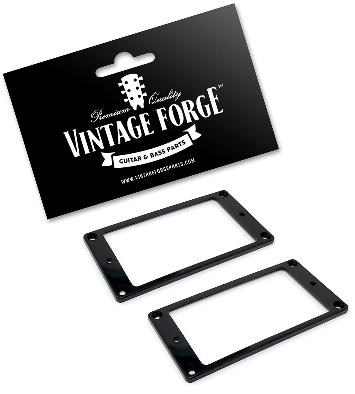 Vintage Forge Black Humbucker Pickup Mounting Ring for Import Guitars 1/8 Inch (89mm x 45mm x 3mm) 2-pack Flat Bottom HR3300F-BL