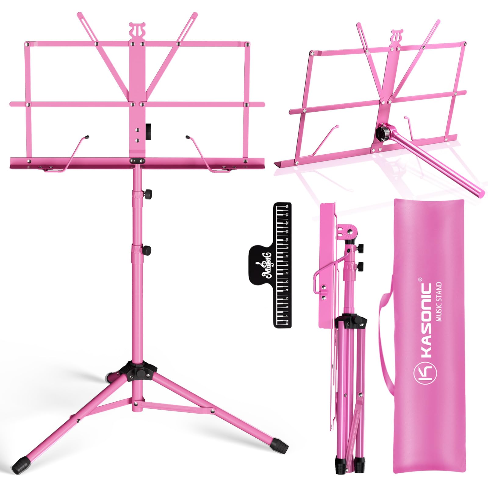 K KASONIC - Music Stand, 2 in 1 Dual-Use Folding Sheet Music Stand & Desktop Book Stand, Portable, Lightweight with Music Sheet 