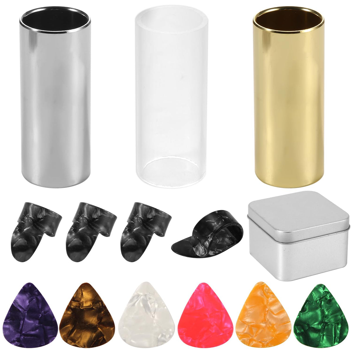 13Pcs Guitar Slide Kit, Including 3 Guitar Slides, 6 Guitar Picks And 4 Finger Cots Guitar Finger Slide For Electric And Acousti