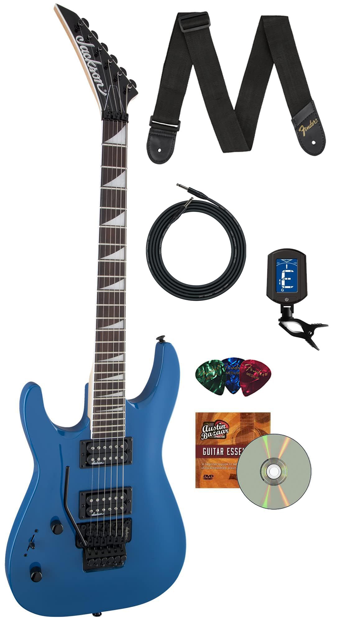 Jackson Dinky Arch Top Js32 Dka Left-Handed Electric Guitar - Bright Blue Bundle With Cable, Tuner, Strap, Picks, And Austin Baz