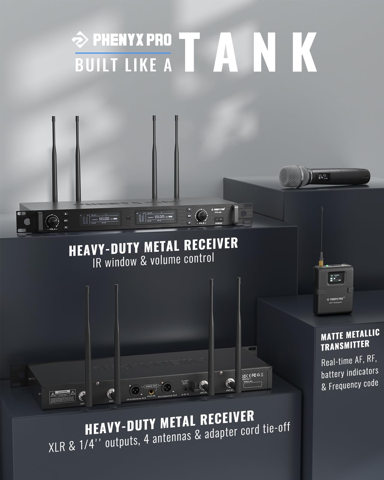 Phenyx Pro Wireless Microphone System PTU-2U-1H1B - Thumbnail 5