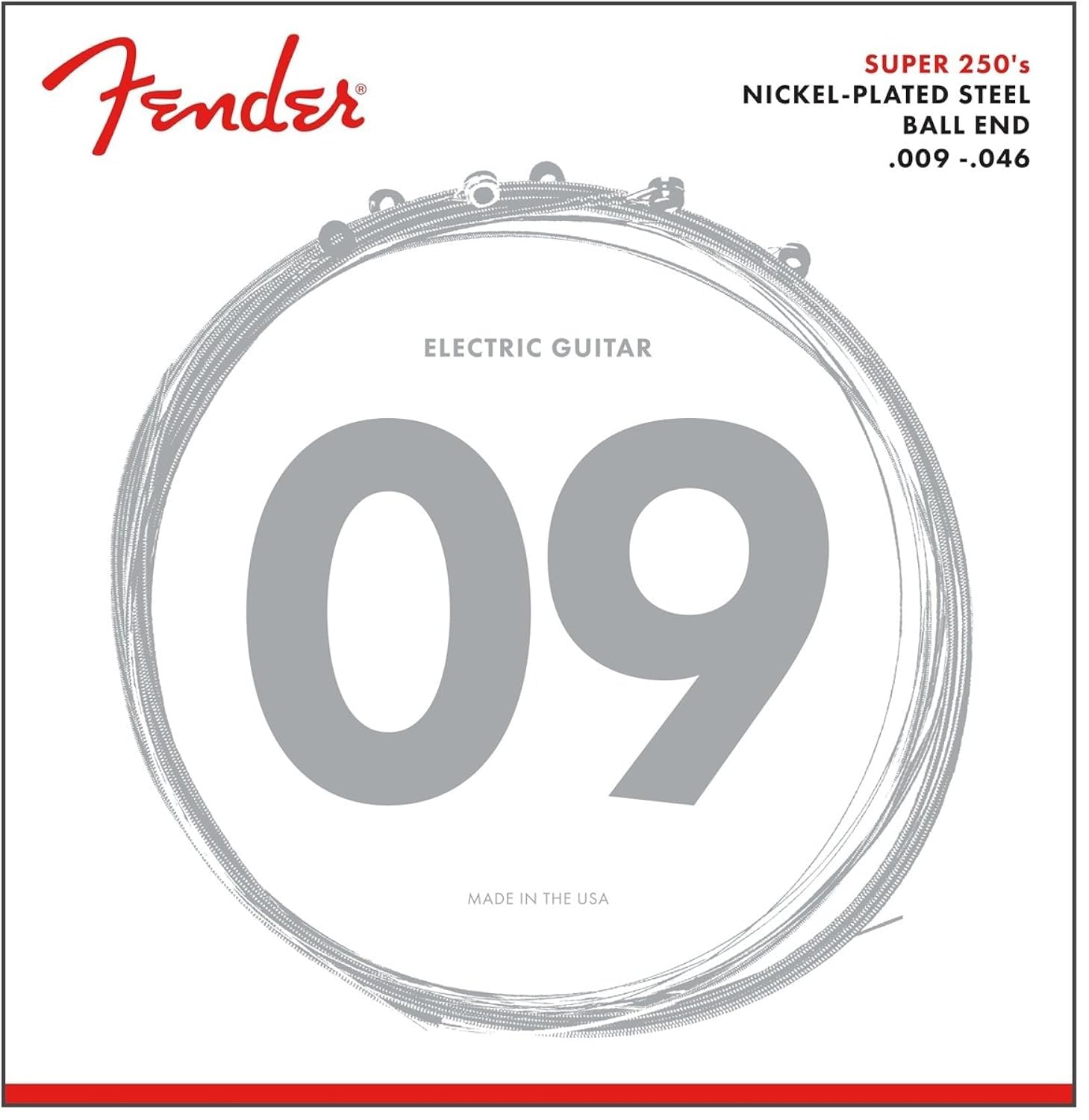 Fender Super 250 Electric Guitar Strings, Nickel Plated Steel, Ball End, 250Lr .009-.046
