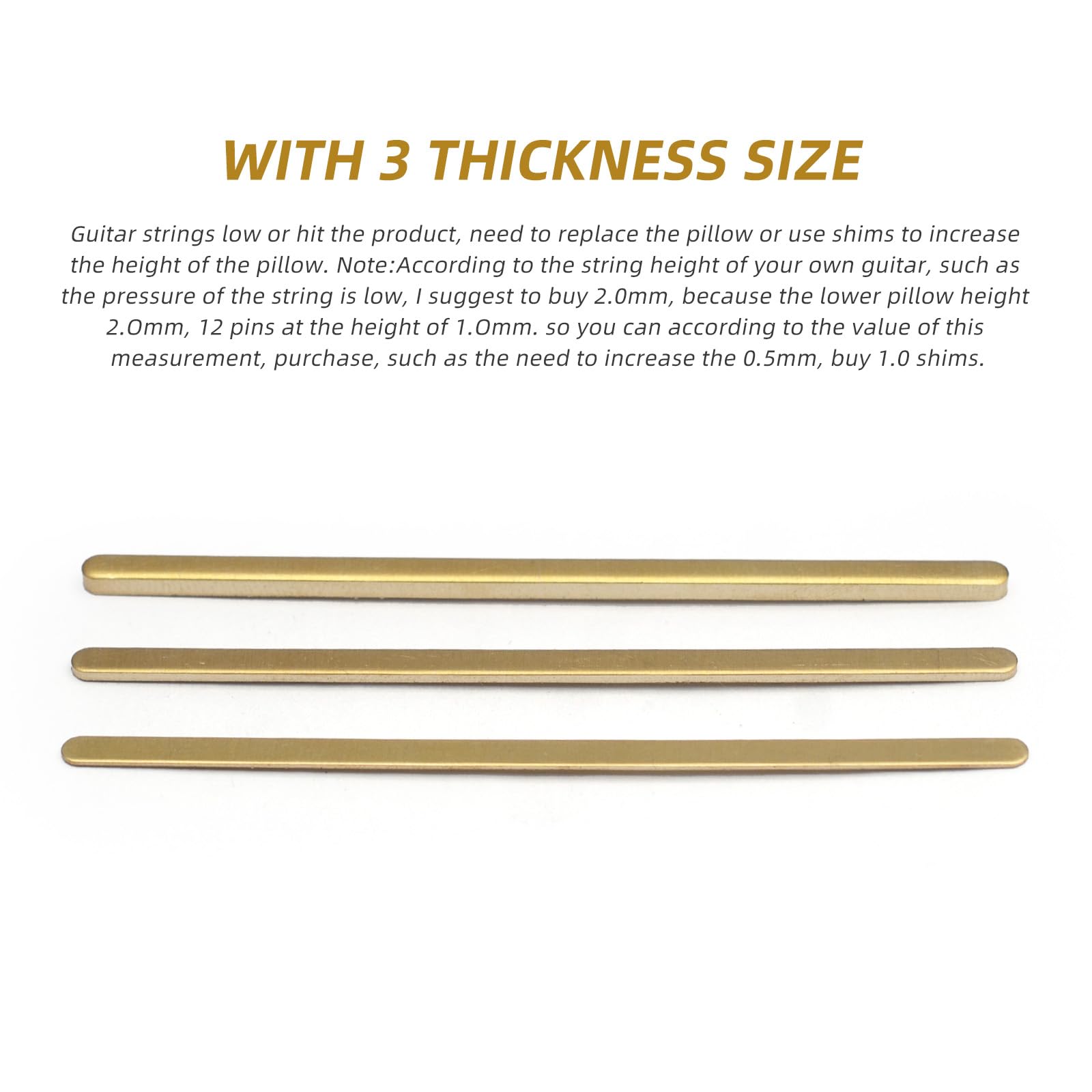 MAXCHEER 3pcs Saddle/Nut Height adjusting Shim Brass Durable Heightening Gasket 72x2.8mm Three Thicknesses of 0.5/1.0/2.0mm Luth