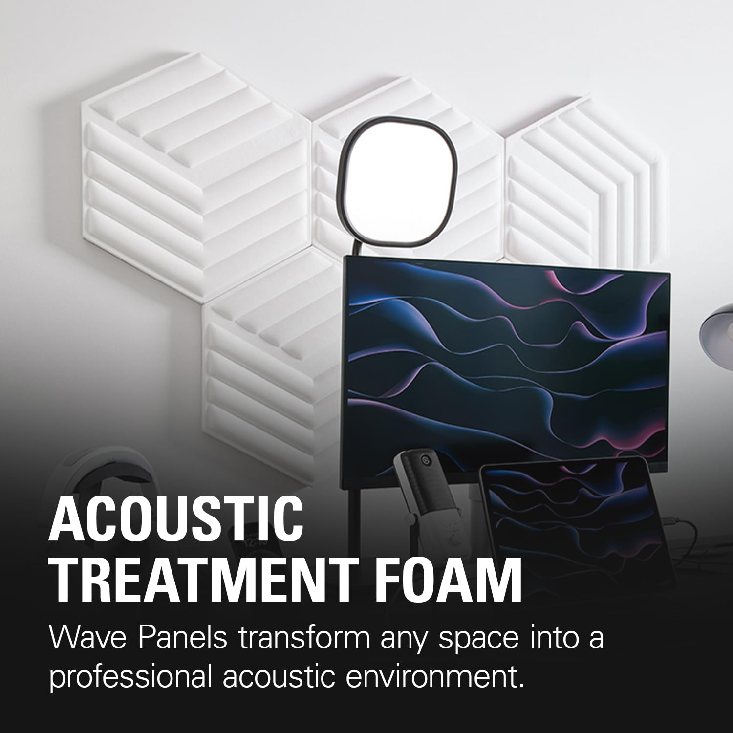 Elgato Wave Panels Starter Set (White)- 6 acoustic treatment panels, dual density foam, proprietary EasyClick frames, modular de
