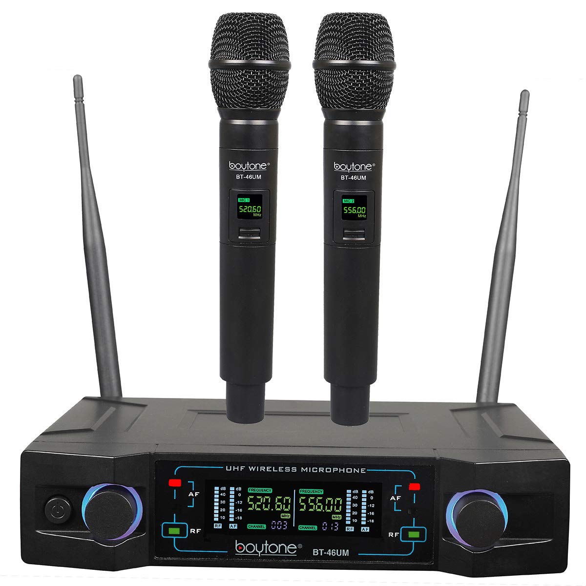 Boytone Bt-46Um Wireless Microphone System, Dual Uhf Cordless Mic Set, Long Distance 150-200Ft,16 Hours Continuous, Fixed Freque