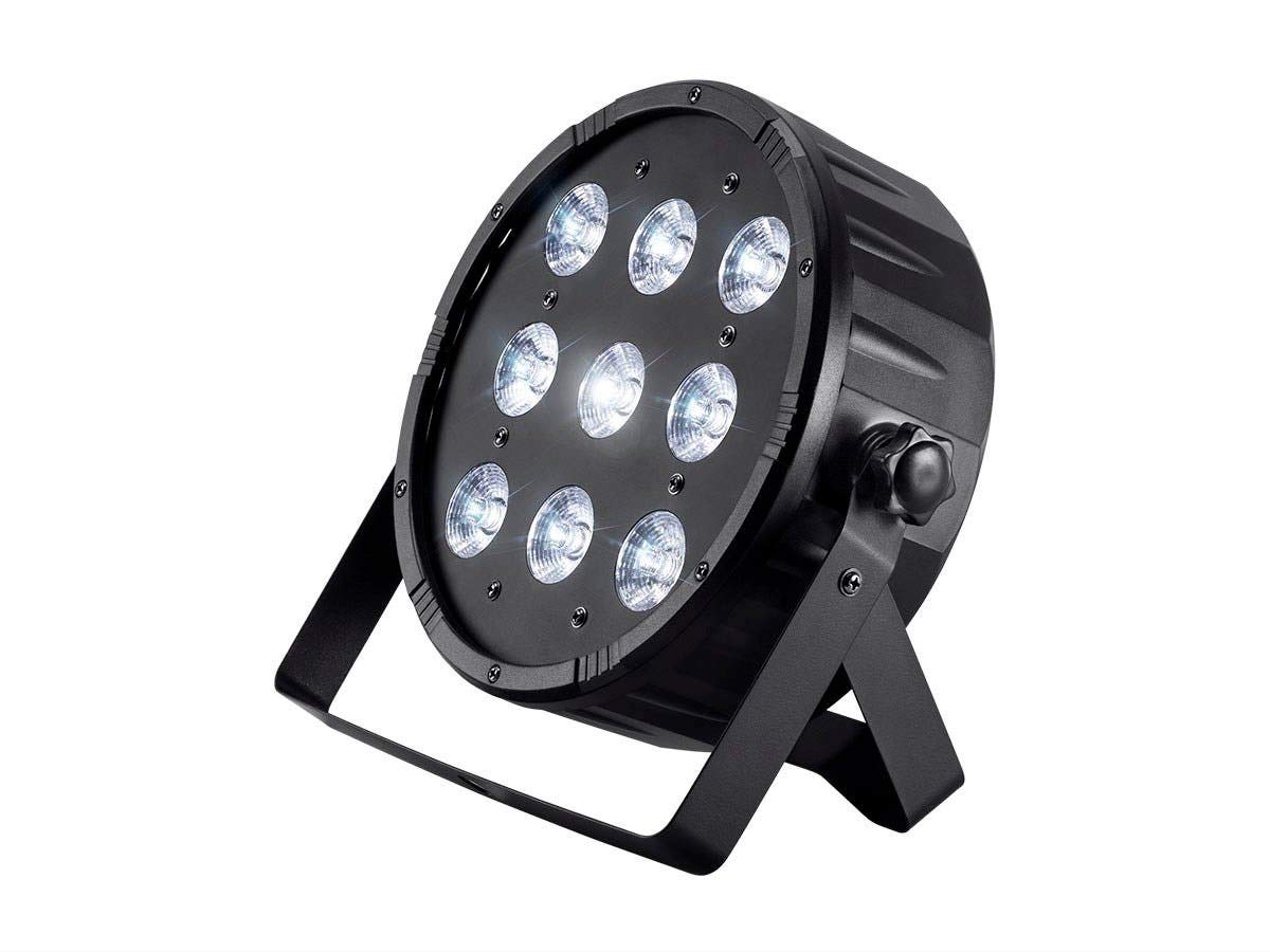 Monoprice 9 x 10-Watt Quad LED Flat Par Stage Wash Light (RGBW) Black, 8-Channel DMX Option - Stage Right Series