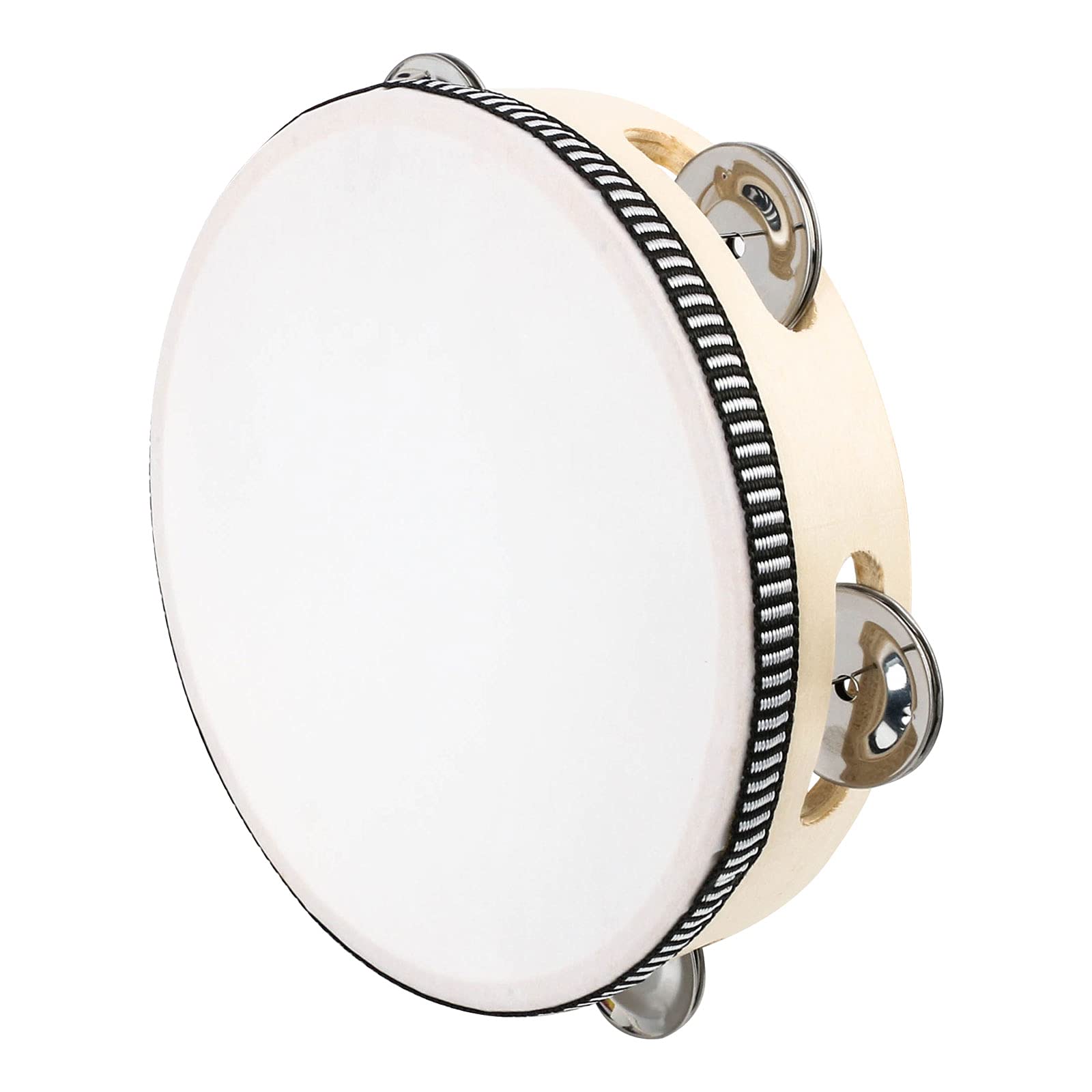 Dreokee Tambourines for Adults, 6 inch Wooden Hand Held Drum Bell Tamborine with Birch Metal Jingles Single Row Percussion Music