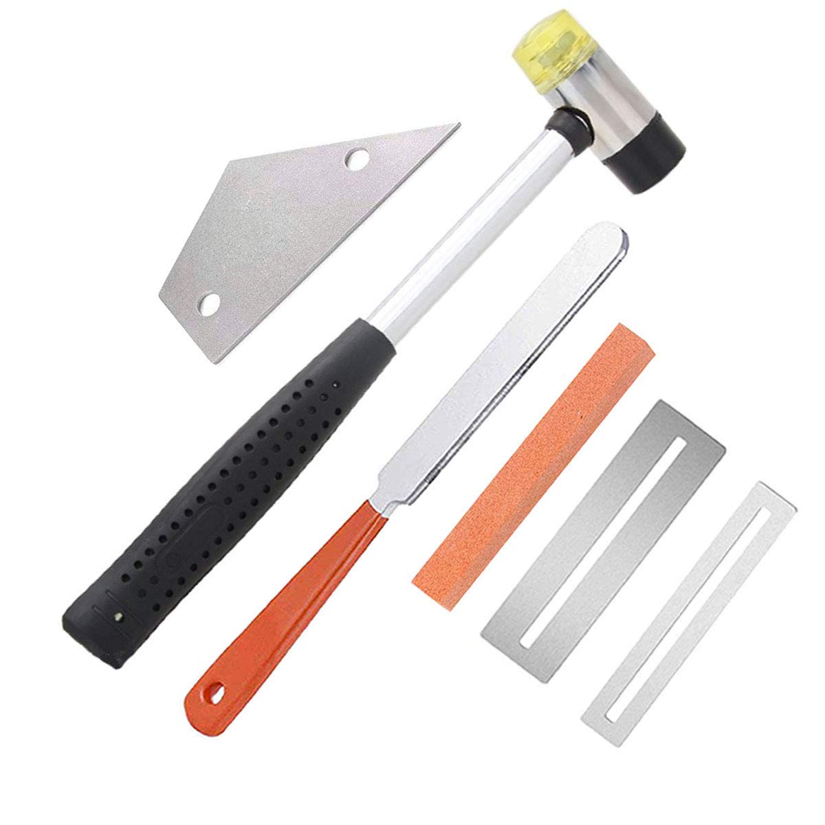 Timesetl 6 Pack Guitar Luthier Tool Kit Include Guitar Fret Crowning File, Double Headed Guitar Bass Fret Wire Rubber Hammer, St