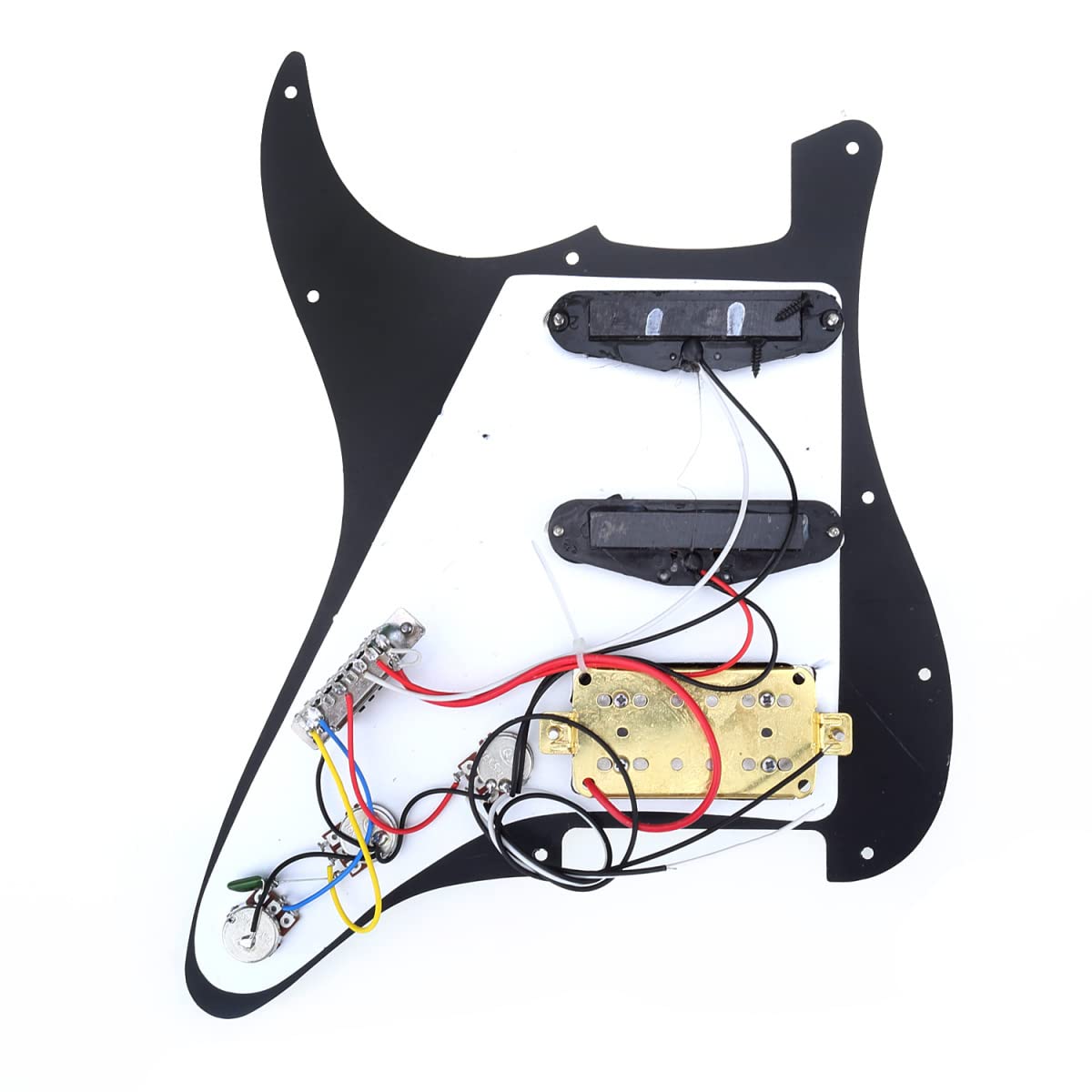 Musiclily SSH Prewired Strat Loaded Pickguard with Single Humbucker Pickups Set for Fender Stratocaster Electric Guitar,3Ply Bla
