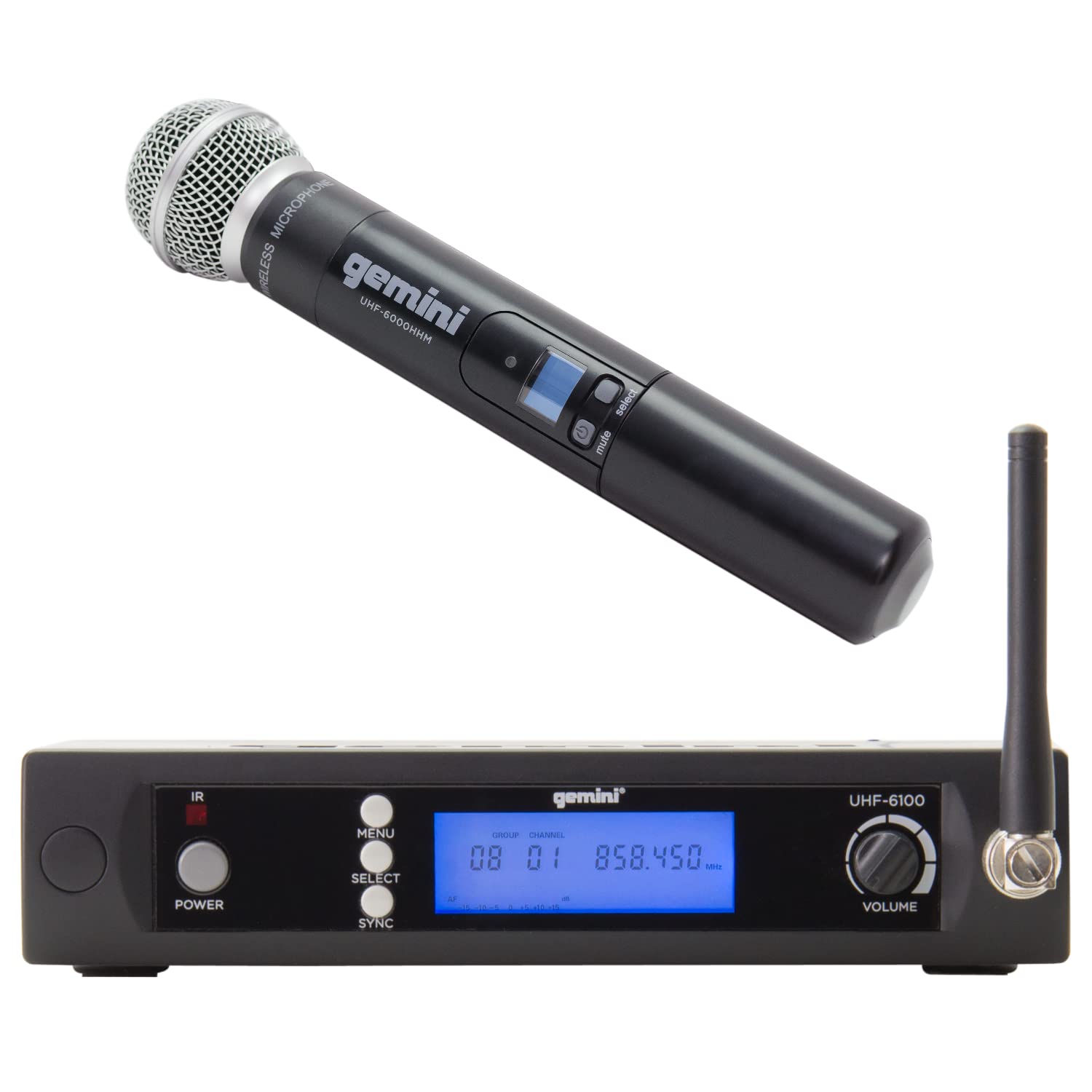 Gemini Sound Uhf-6100M Wireless Mic System - Uhf Receiver With 256 Selectable Frequencies, Handheld Mic, 240Ft Range, Lcd Displa