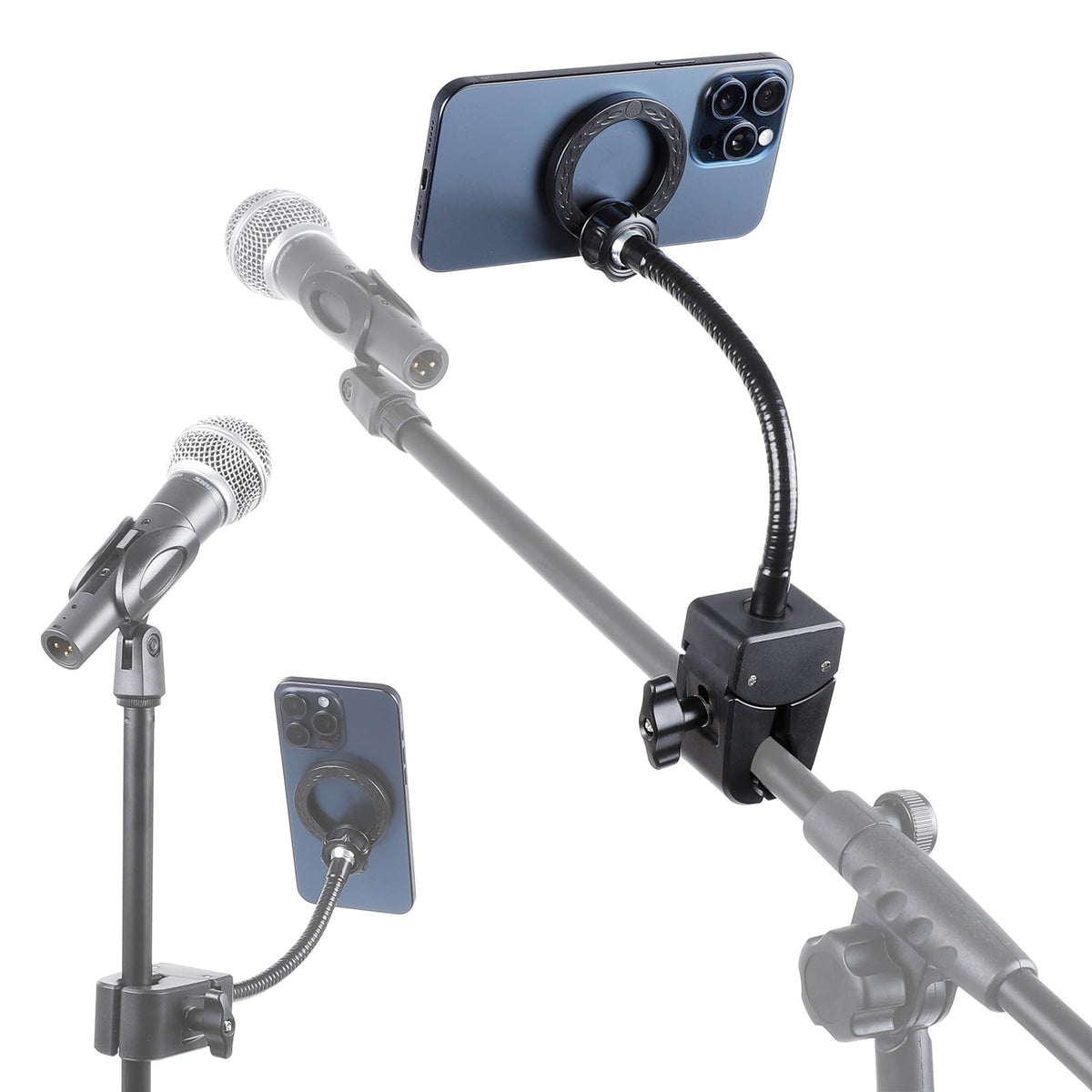 Fpn Mic Stand Magnetic Phone Holder For Magsafe, Adjustable Flexible Phone Holder Mount With Super Clamp For Microphone Music St