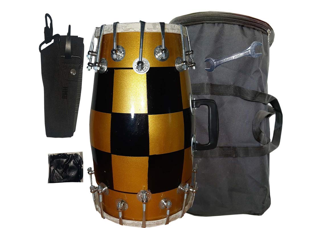 Gt Manufacturers Wood Dholak Musical Instrument Drum Nuts N Bolt With Tool Kit (Yellow)