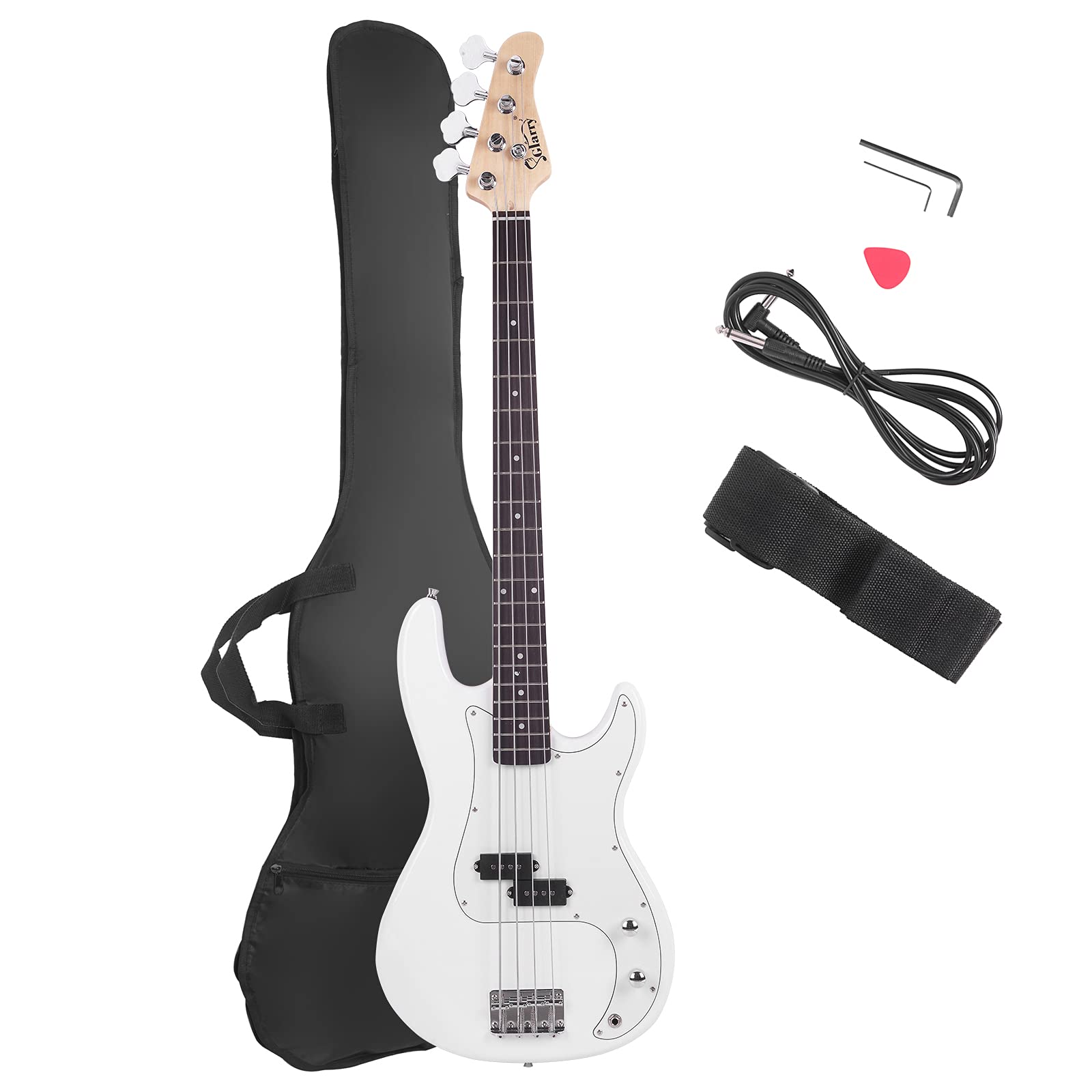 Glarry Electric Bass Guitar Full Size 4 String Rosewood Basswood Fire Style Exquisite Burning Bass (White)