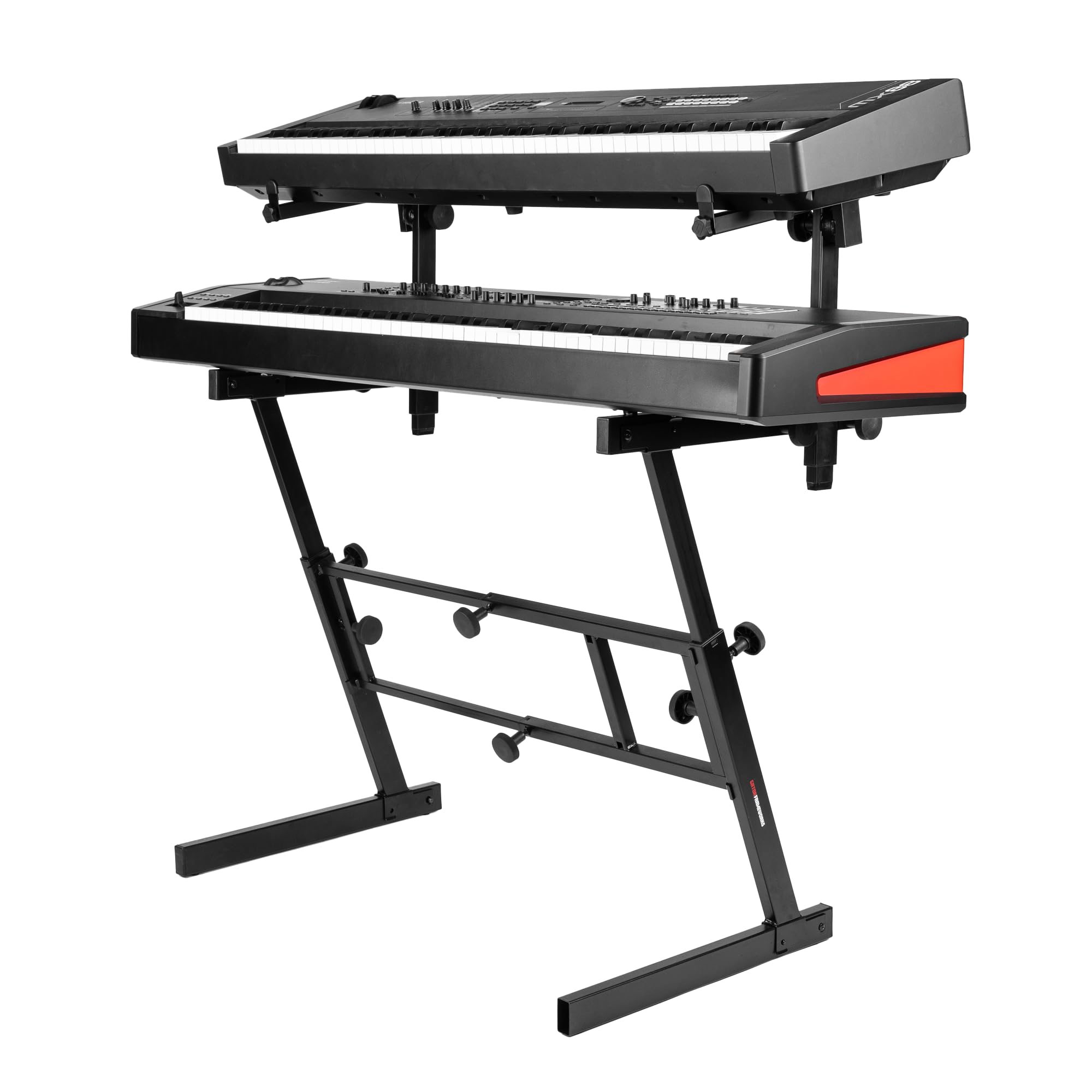 Gator Frameworks Heavy-Duty Two-Tier Z-Style Keyboard Stand with 20 to 35 Adjustable Width and 375lb Main Frame Weight Capacity,
