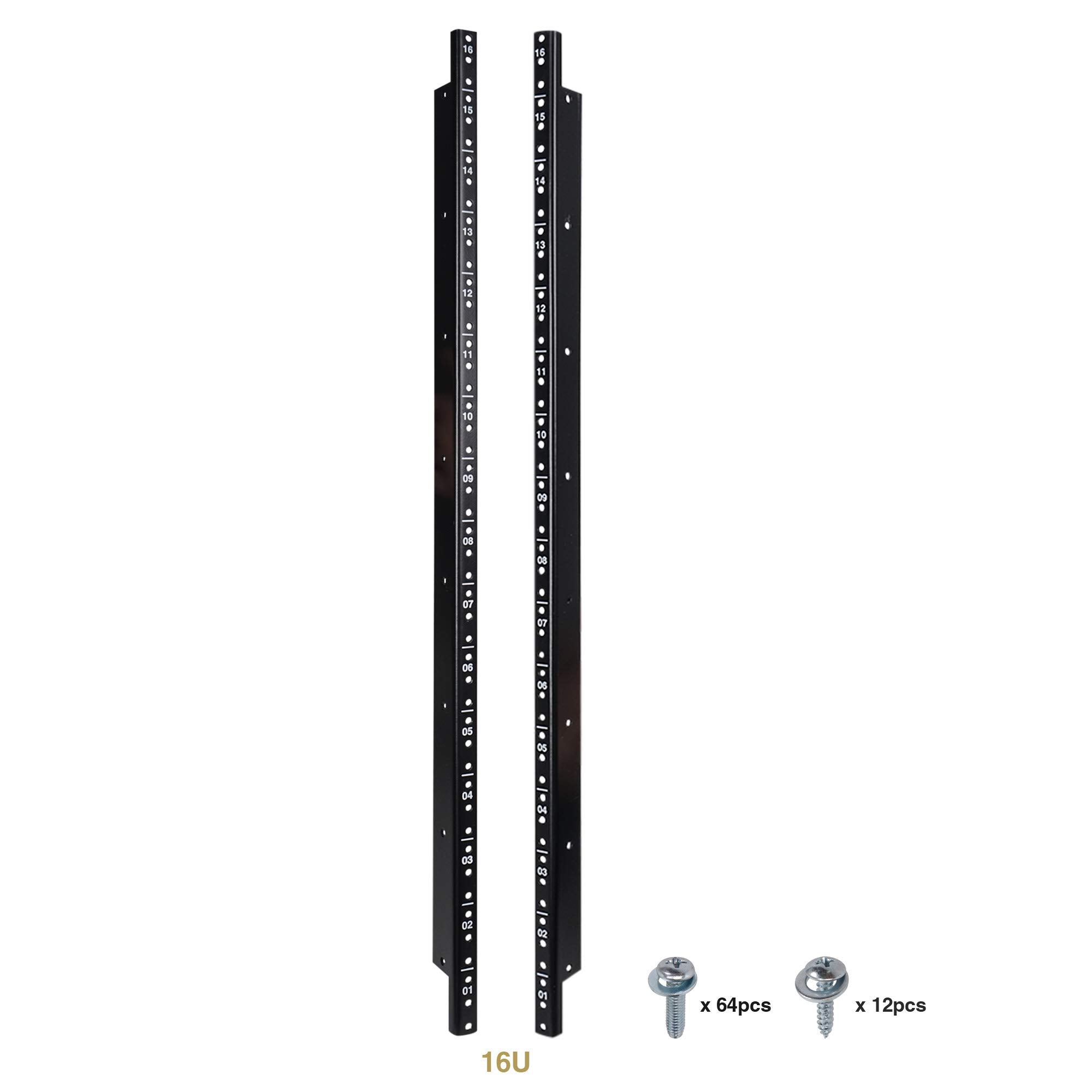 Sound Town 2-Pack 16U Steel Rack Rails, with Black Powder Coated Finish and Screws (ST-RR-16U)