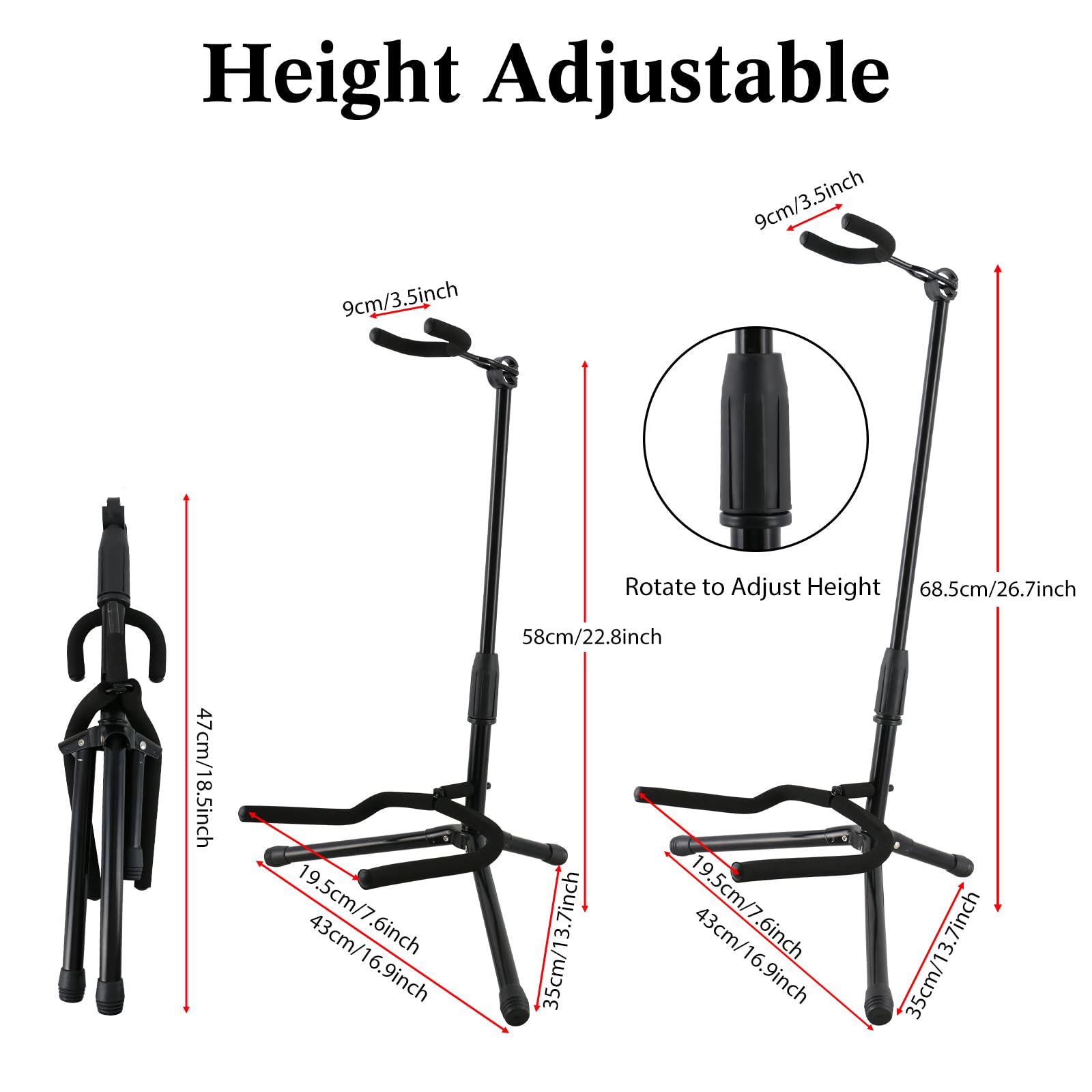 EASTROCK 2 Pack Guitar Stand Professional Portable Black Tripod Guitar Stand Acoustic and Adjustable Folding Electric Guitar Sta